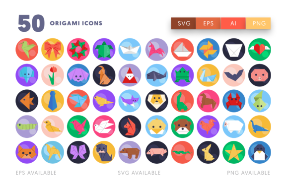 50 Origami Icons for Graphics and Icons