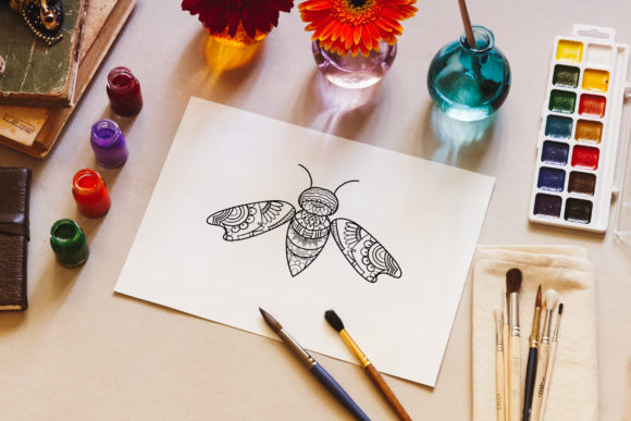 Bee Mandala Coloring Pages: Graphics for Print Templates
