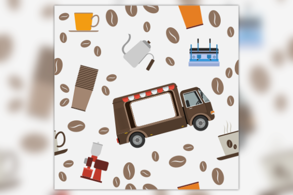 Flat Mobile Coffee Van Seamless Pattern