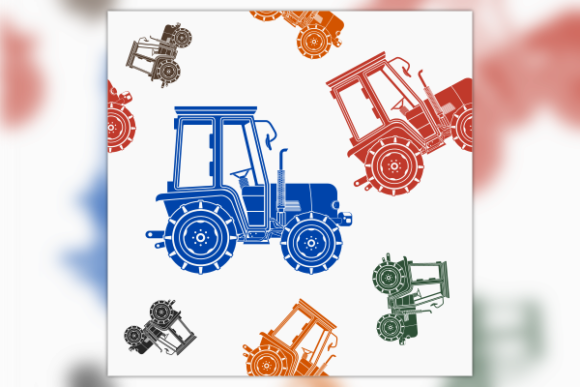 Flat Style Farm Tractor Seamless Pattern