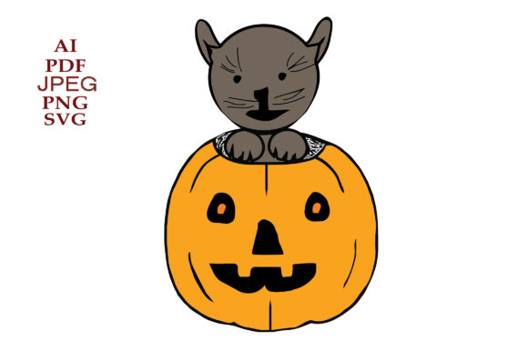 Halloween Cat and Pumpkin Graphics for Crafts