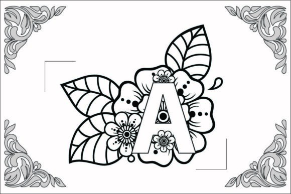 Letter A Floral Coloring Page Graphics and Coloring Pages Amp