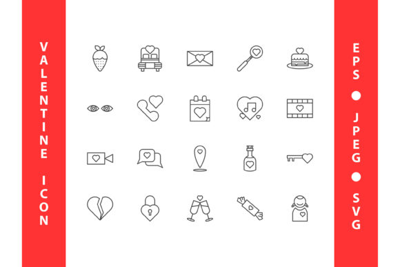 Valentine Icon Set 2 Line Style: Graphics and Icons for Creative Design
