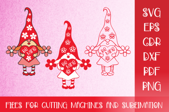 Valentines SVG with Cute Gnome Girl: Graphics for Crafts